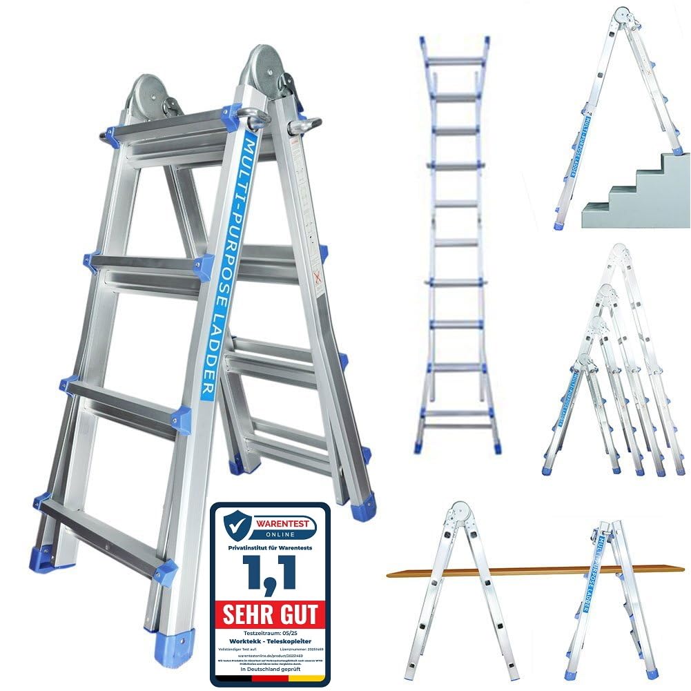 Échelle télescopique professionnelle en aluminium, avec 4/7/14 marches, escabeau transformable pour peinture, échelle multifonction
