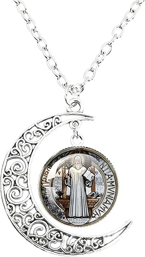 Miniatura 5 de Collar de plata de ley 925 de San Benito Medallón luminoso de San Benito Collar de Luna Católica Colgante San Benito Joyería medalla de san benito