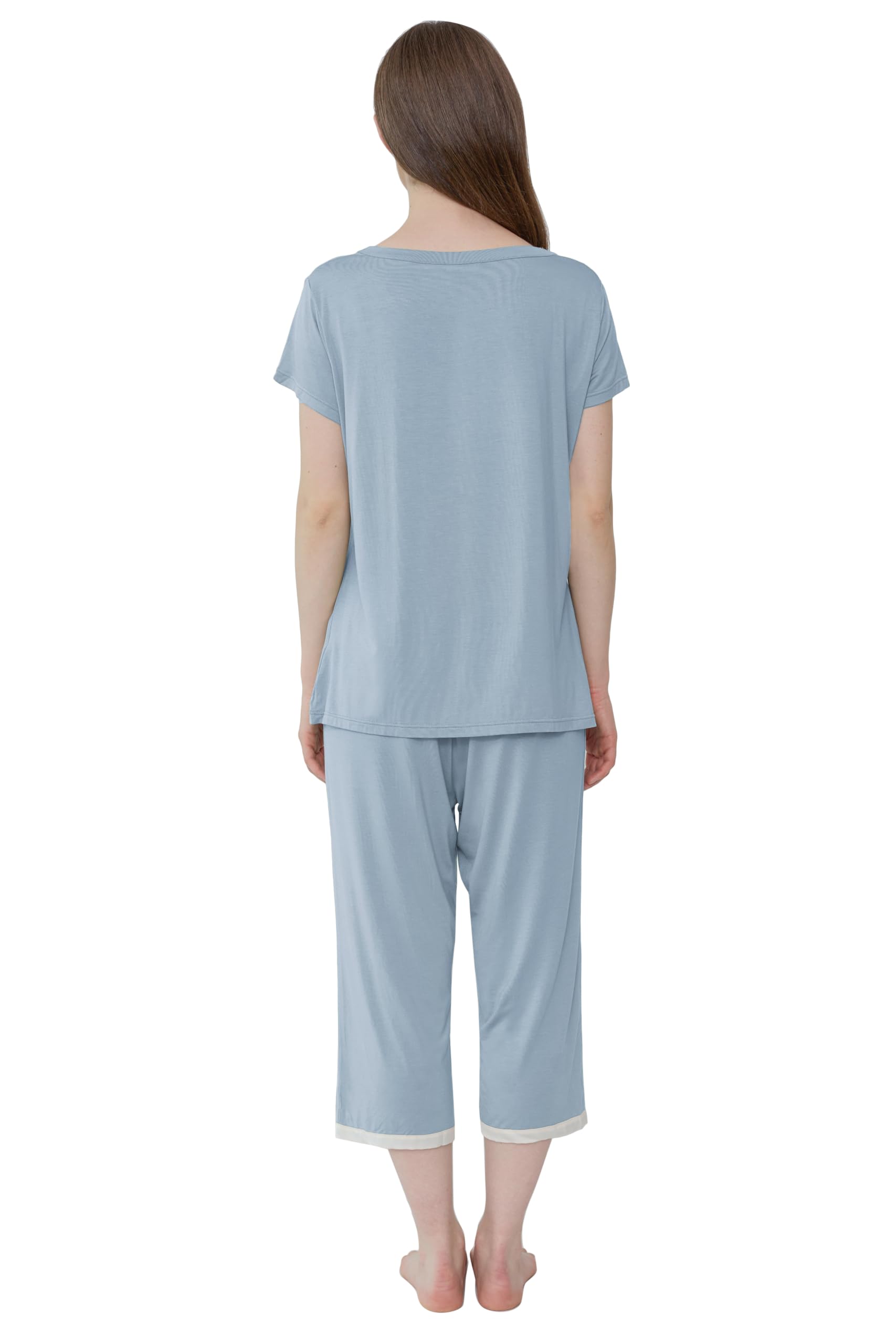 Joyaria Capri Schlafanzug Damen Sommer Kurzarm Viskose aus Bambus Pyjama