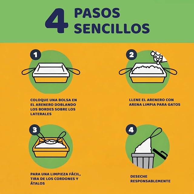 Foto 7 de 8 de Pettiny 20 Bolsas Higiénicas XL para Bandejas de Gato Forros Resistentes con Asas para Areneros Extra Grandes