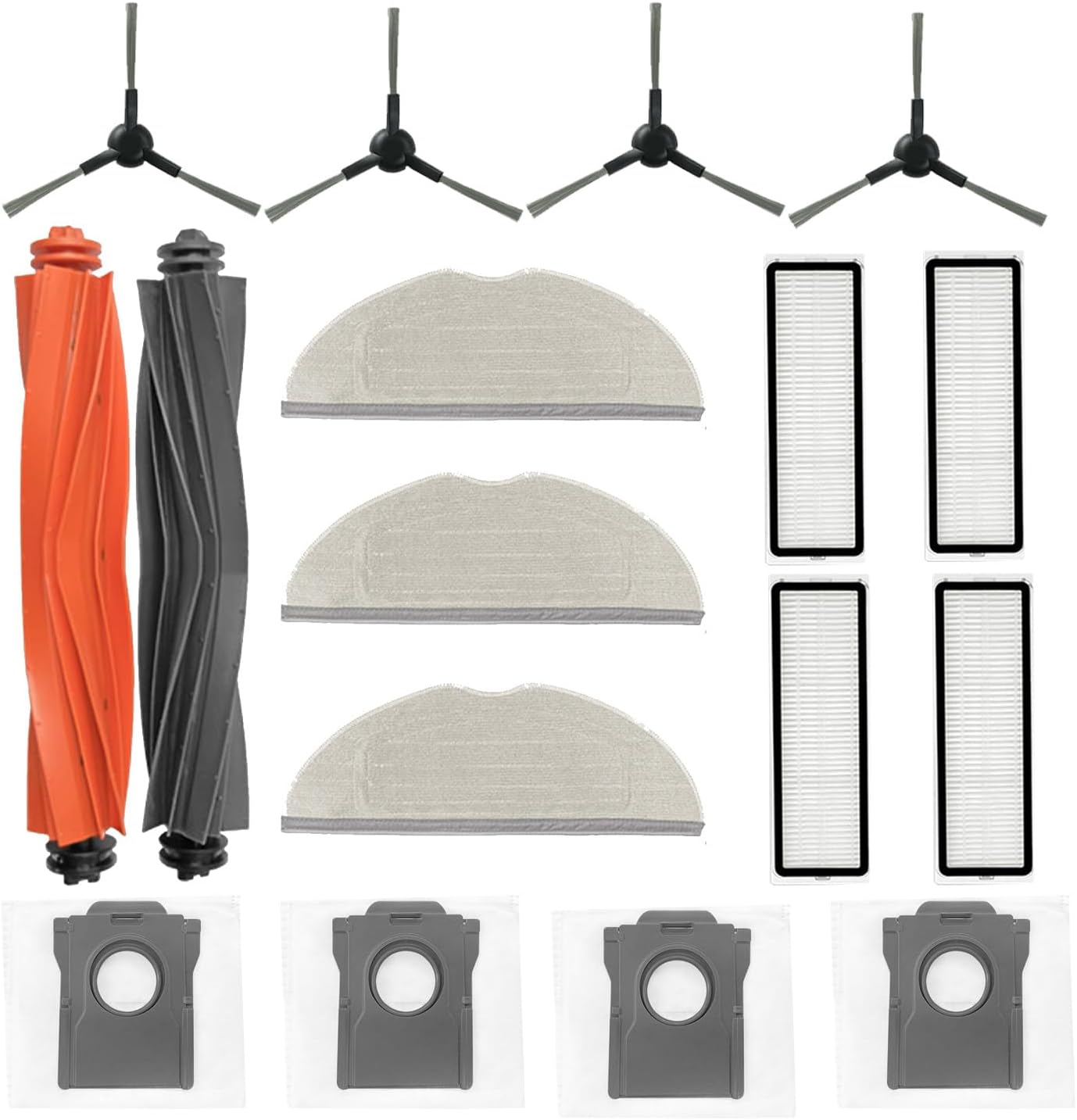 Replacement Accessories Kit For mova s20 ultra / RLM71CE Robot Vacuum : 17 pack Durable and Efficient For Pet Hair, Dirt, and Debris on All Floor Surfaces