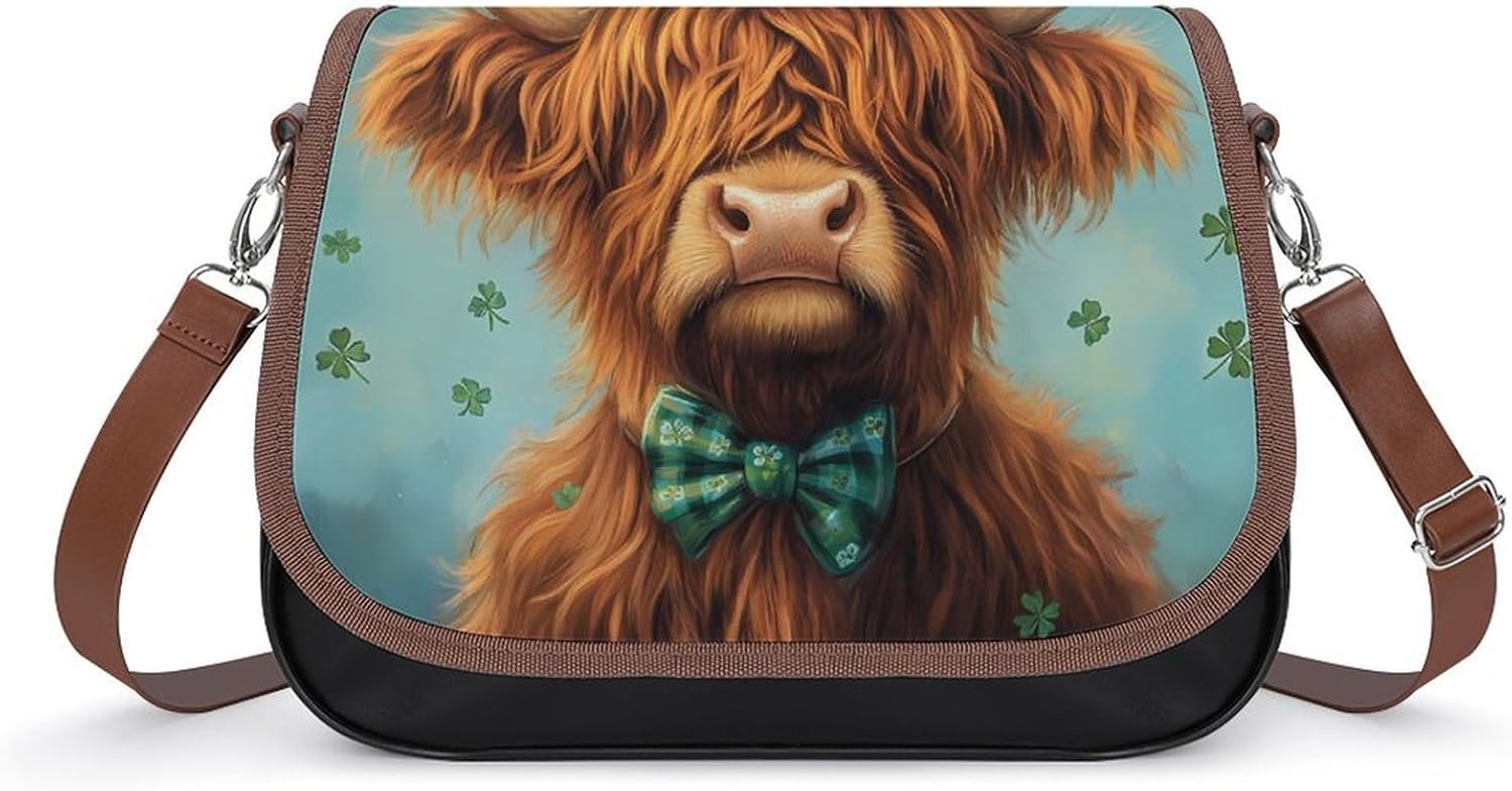 Highland Cow St Patricks Day Small Crossbody Bags for Women Shoulder Handbag Wallet Purse Messenger Bag