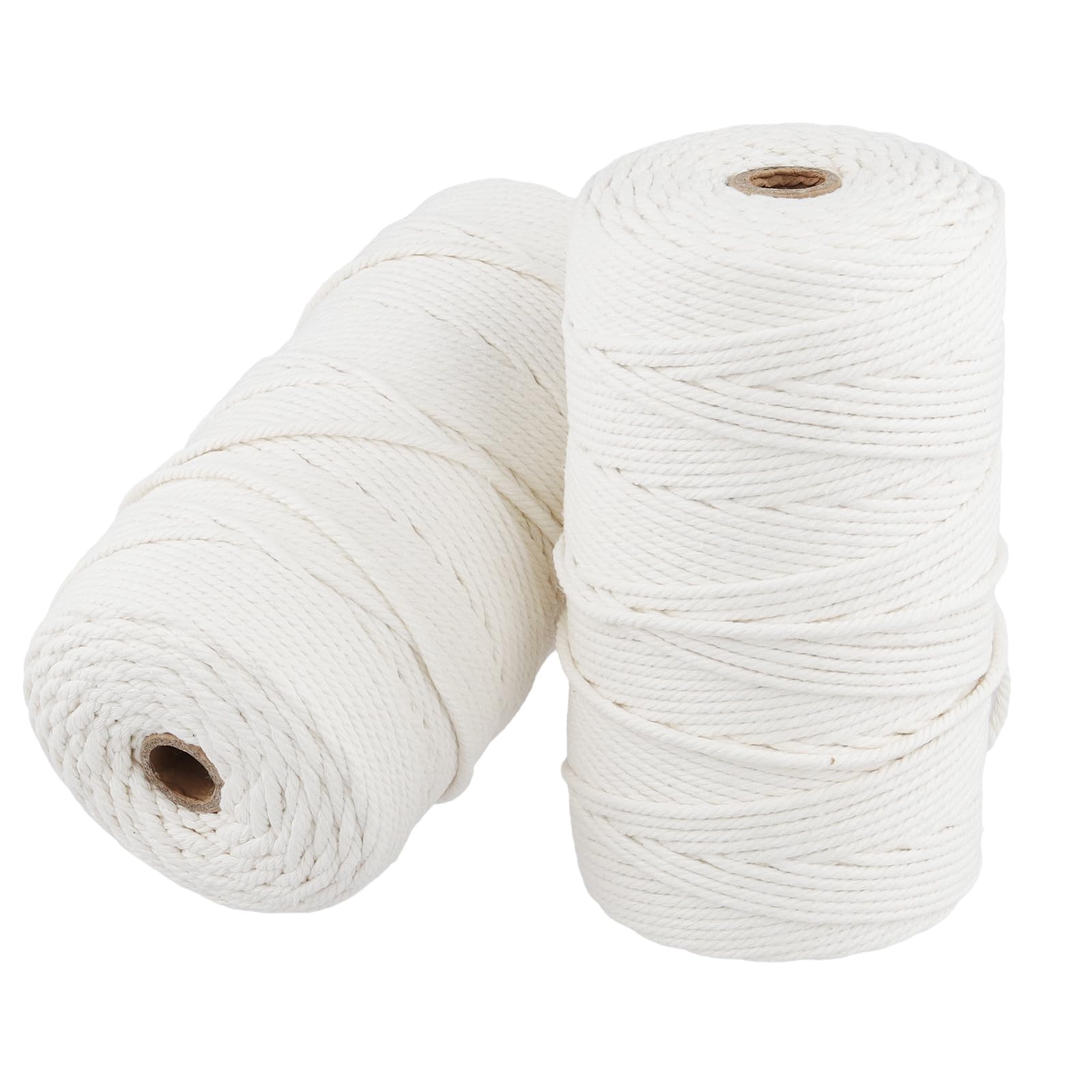 JIAYUET 2 Rolls White Macrame Cotton Cord,3mm x 200m Macrame Rope 4 Strand Twisted Soft Cotton Rope for DIY Crafts