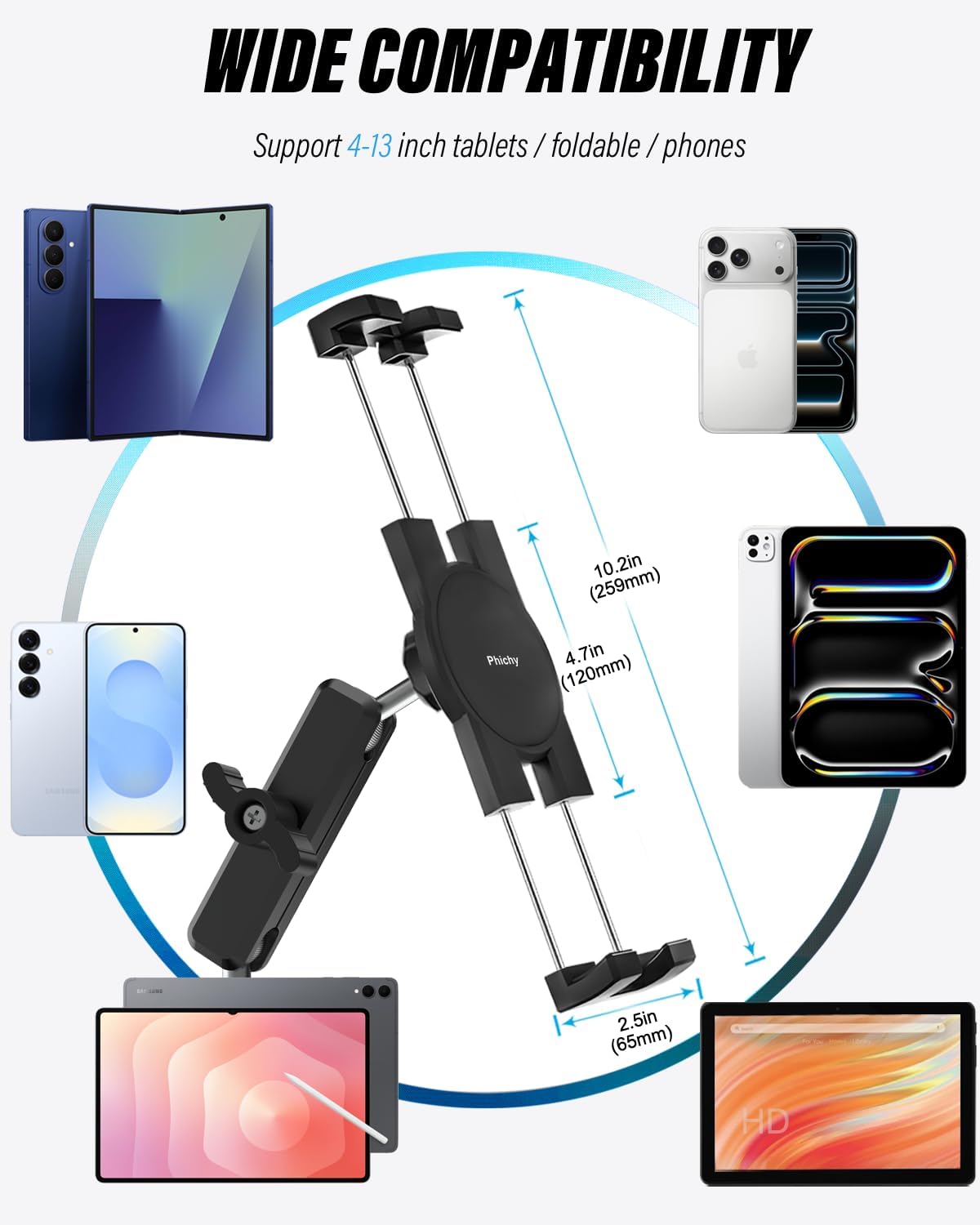 Z Fold Car Mount, Super Suction Cup - [Foldable Phone Friendly] Dashboard Windshield Tablet Holder Truck with 360° Adjustable Metal Arm for Samasung Galaxy Fold 7 6 5 4 3 2, Tabs, Google, iPad, iPhone
