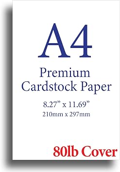 Heavyweight White A4 8.3"x 11.7" Cardstock - Thick 80lb Cover 216 gsm - 200 Sheets