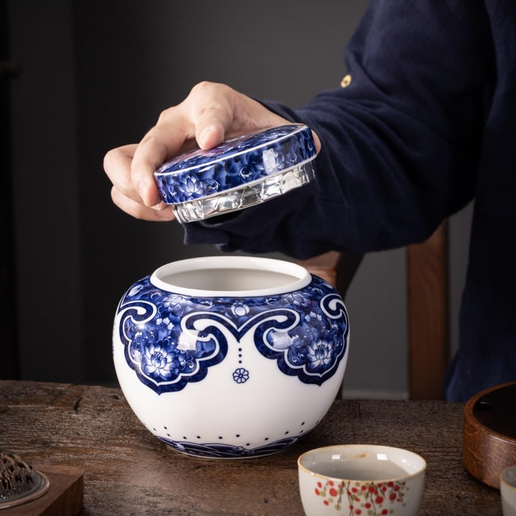 Masowe pojemniki na herbatę, hermetyczne pojemniki, niebiesko-białe porcelanowe pudełko vintage, podwójne ceramiczne pudełko, szklane pojemniki do przechowywania w domu