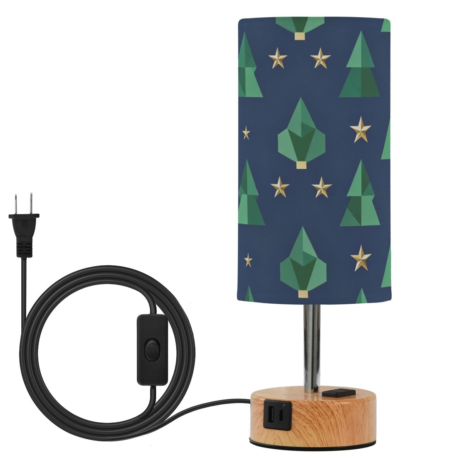 Kształt choinki wzór gwiazdy lampa stołowa do sypialni lampy biurkowe z portami USB C+A żarówka LED w zestawie na kemping