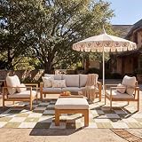 【5 Pieces Acacia Wood Patio Chat Set】Crafted from durable acacia wood, this outdoor chat set offers a sleek look while naturally withstanding outdoor elements. The hardwood frame resists wear and tear, ensuring long-lasting durability without darkeni...