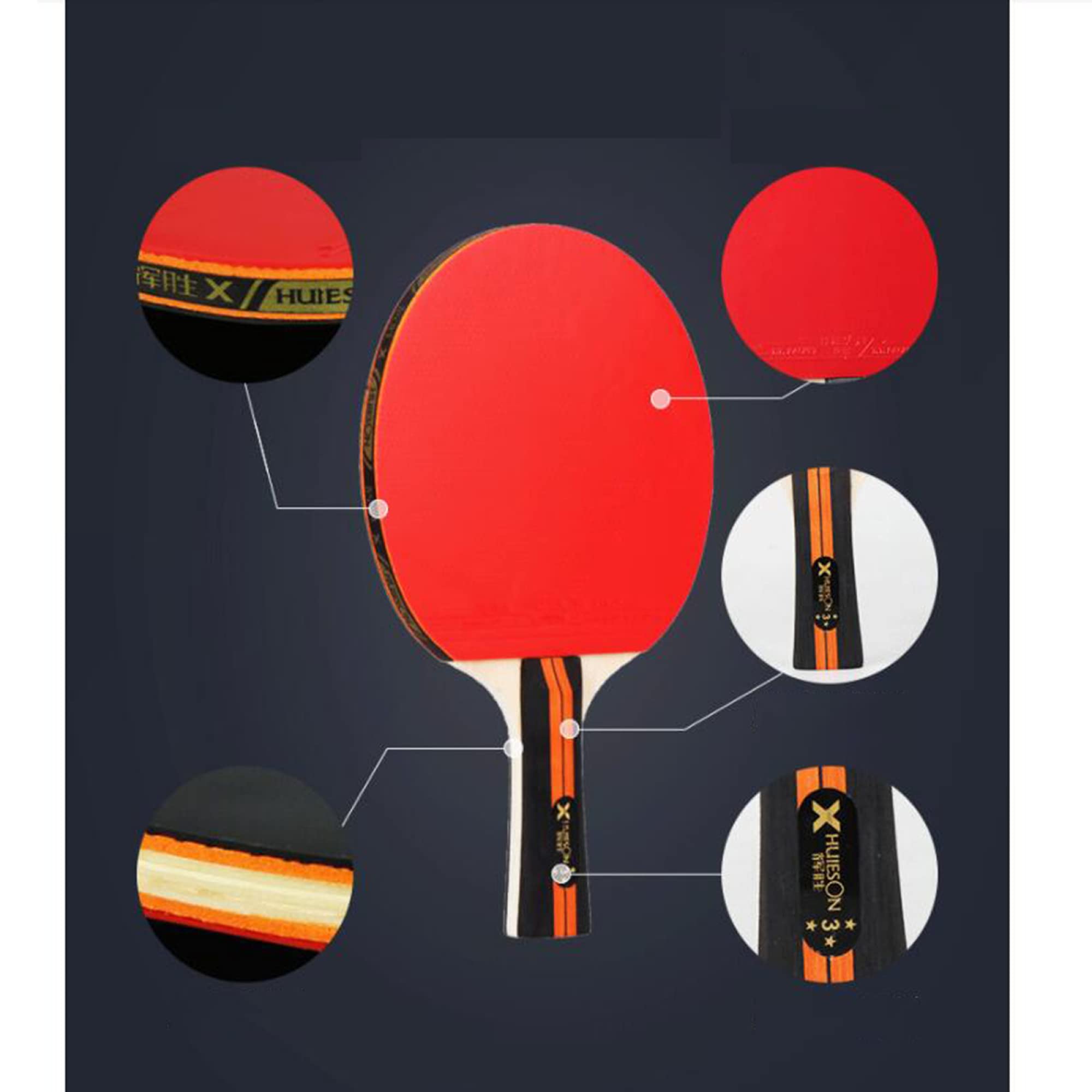 Set da Ping Pong, Set di Racchette da Ping Pong, Racchette da Ping Pong Sportive, Racchetta da Ping Pong ricreativa per Principianti e Famiglie/3 Stelle/Manico Corto