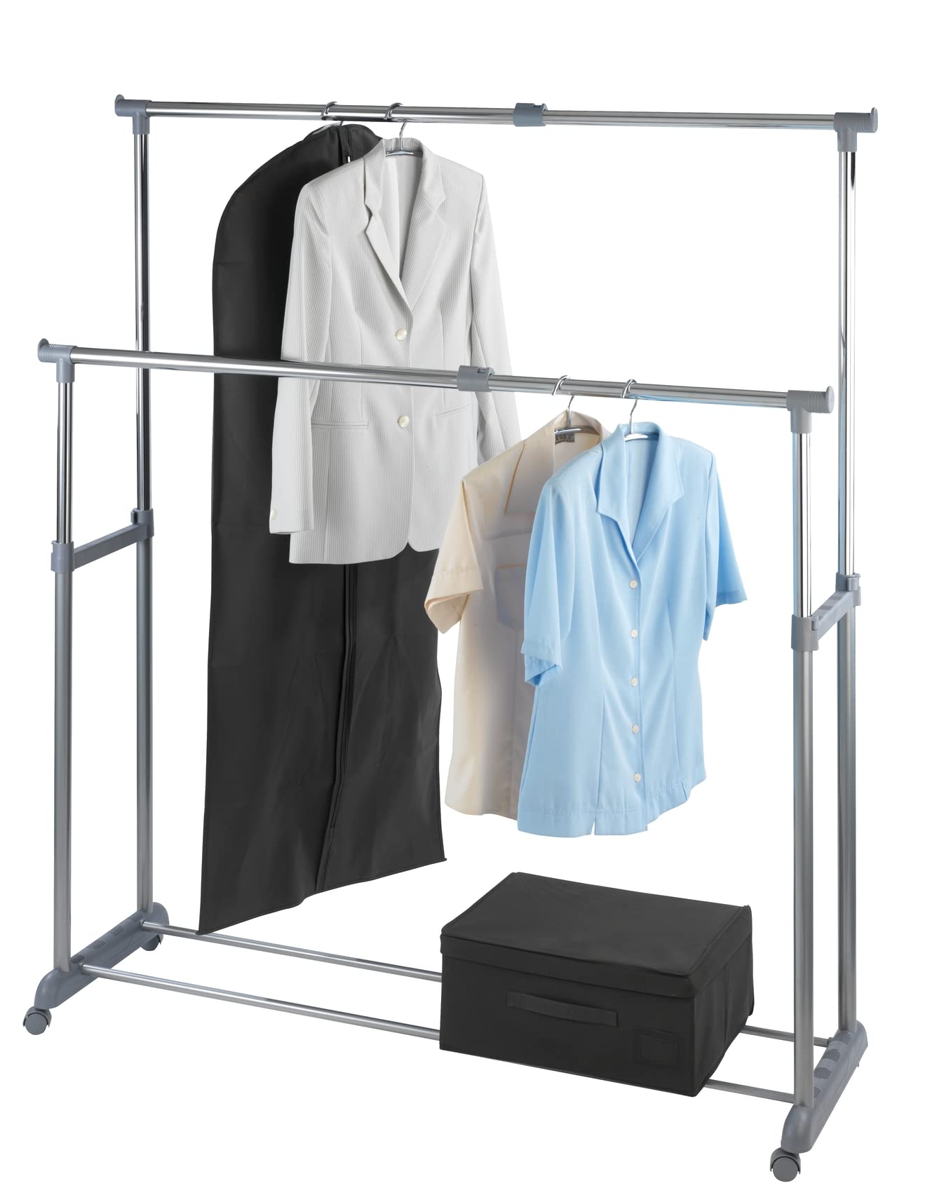 WENKO Perchero Twin Bars - regulable en altura, Metal cromado, 95-163 x 98-168 x 44 cm, Cromo