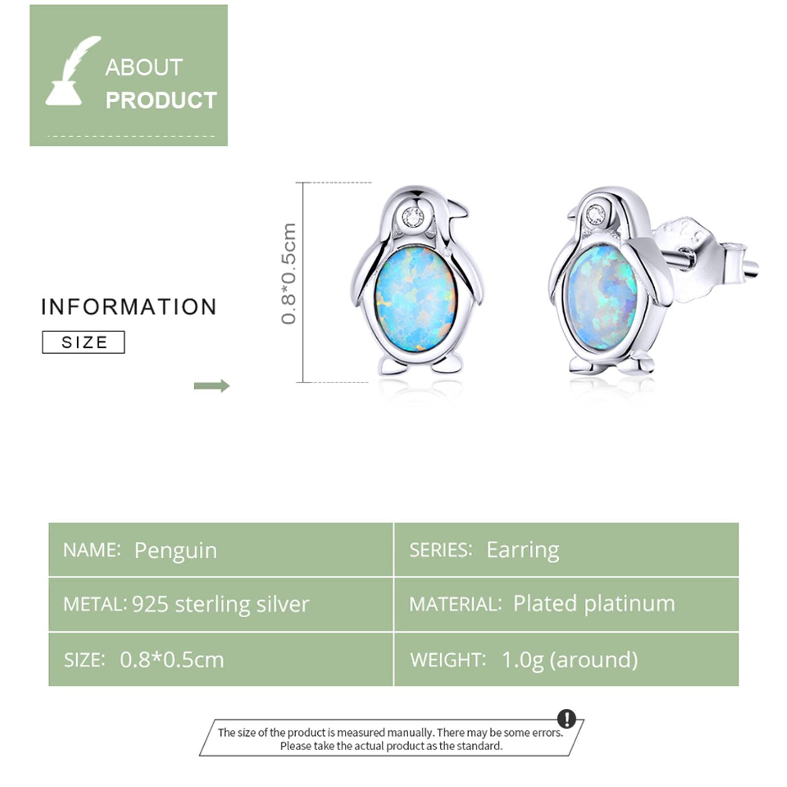 SALAN Orecchini A Bottone Aperti con Animali di Pinguino per Le Donne Orecchini con Borchie in Argento Sterling 925