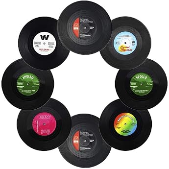 Retro Vinyl LP Record Coasters Non Slip Insulated Coffee Drinks Coaster Set 8