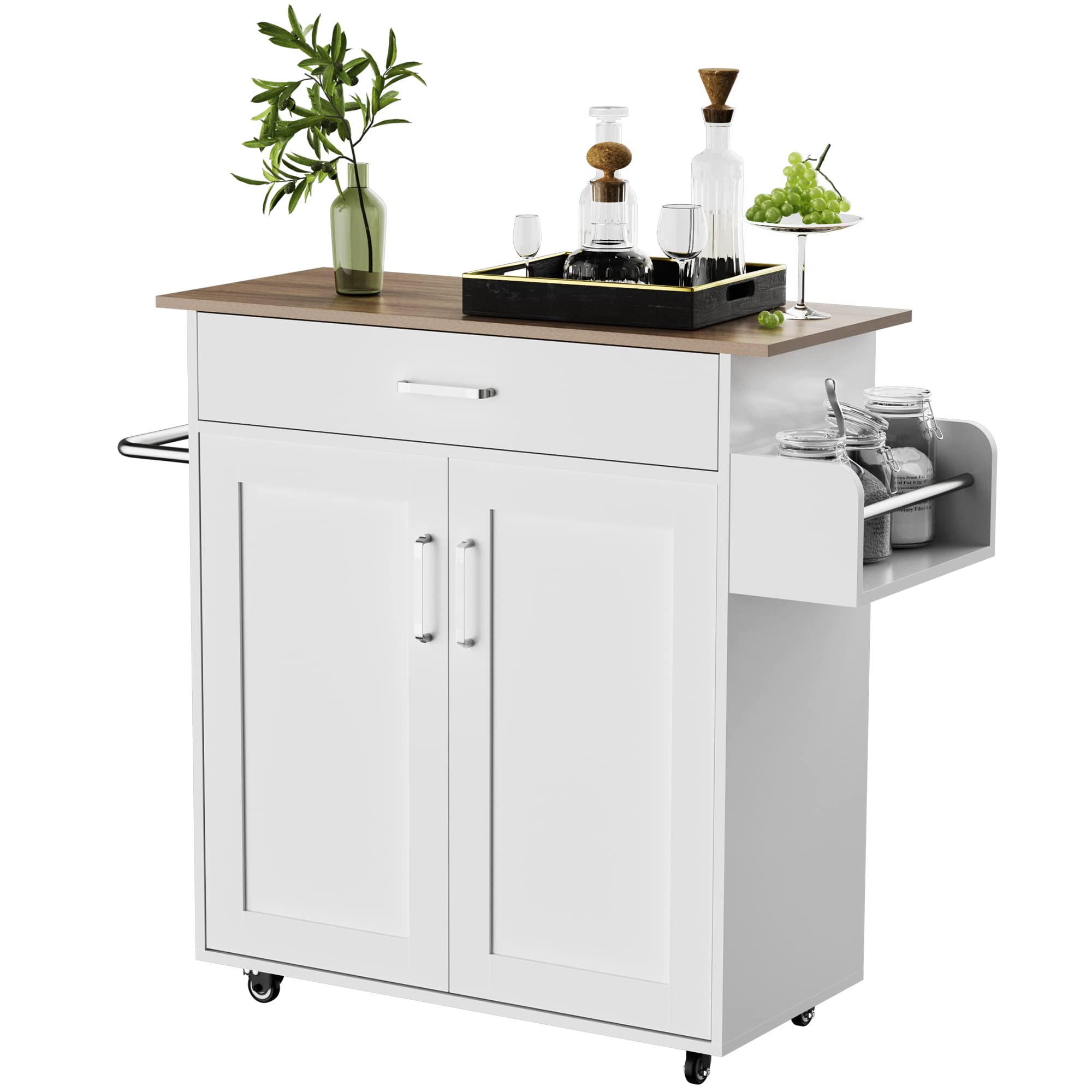 Cozy Castle Rolling Kitchen Island with Storage, Kitchen Cart Trolley with Spacious Top, Microwave C