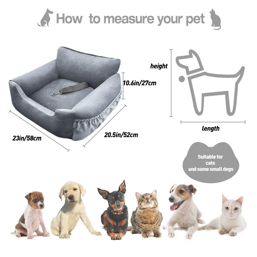 Jodimitty Asiento de coche para perros, asiento perros pequeños y medianos pequeños, seguridad antideslizante incluye cinturón seguridad, trasero delantero (gris)