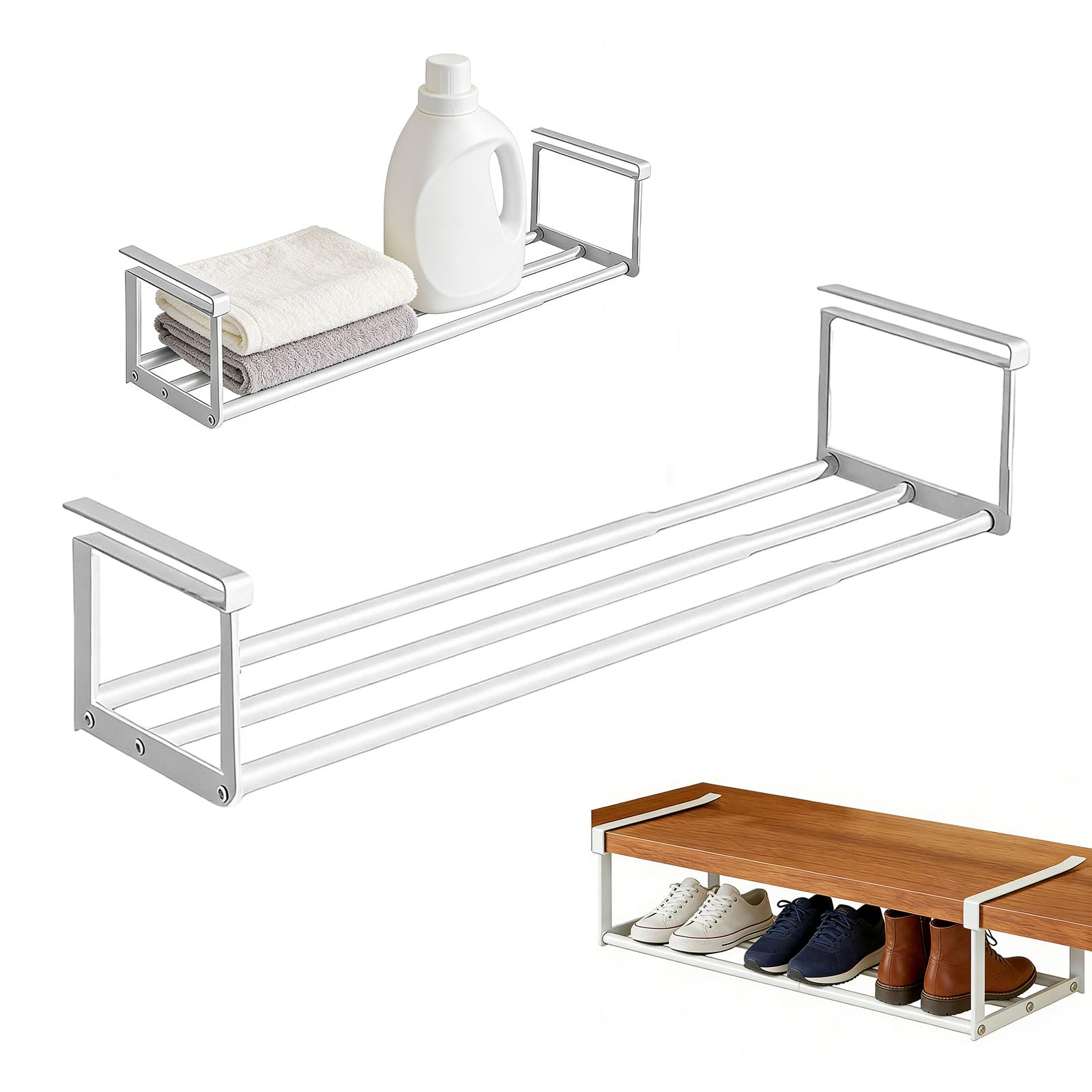 Wiszący regał na buty, organizer w szafie, regulowany 40-70 cm, podwyższony regał pod szafkę, wiszący regał pod biurko, do szafek kuchennych, szafek na buty, szafek na ubrania (biały)