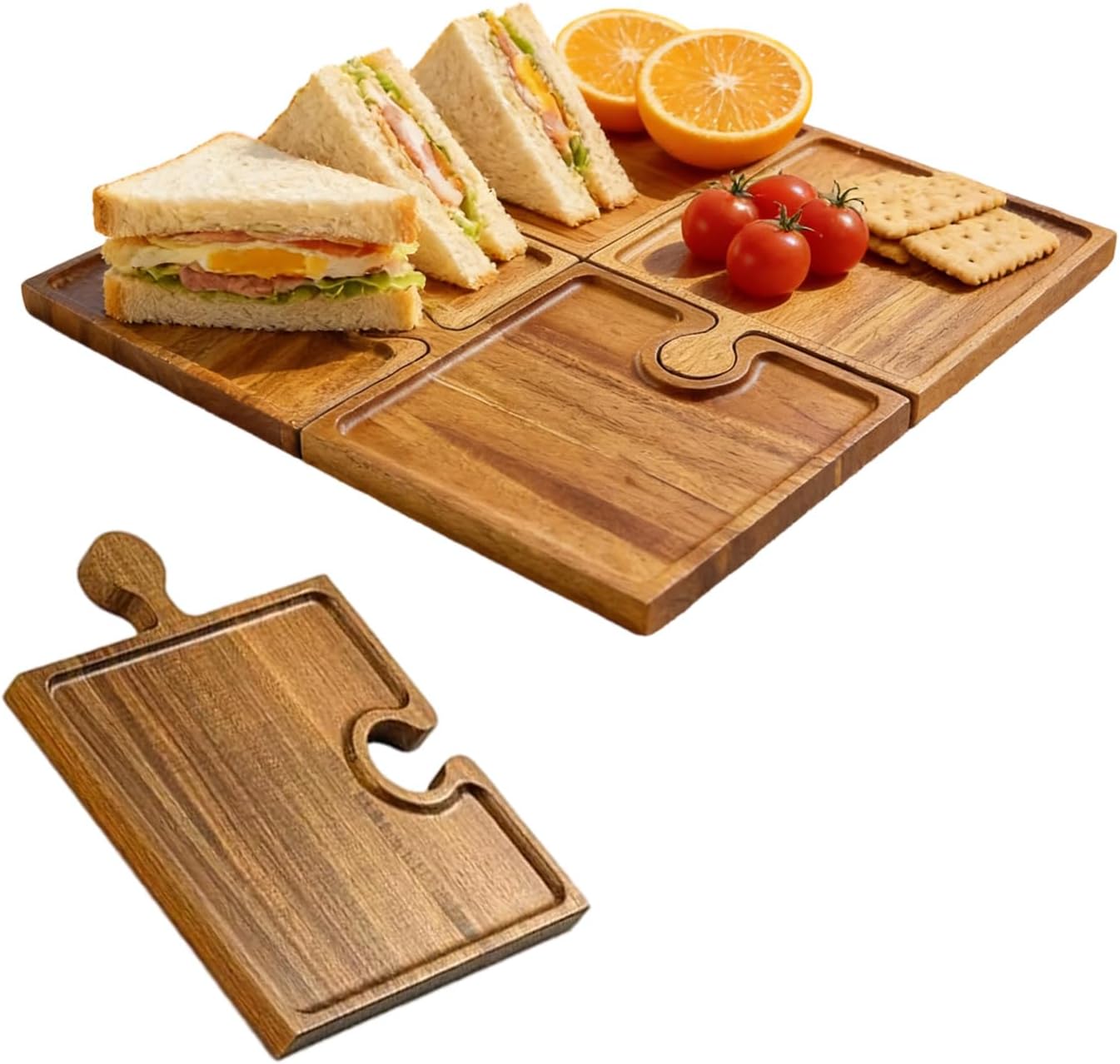 Multipurpose Wood Serving Board Set Can Be United or Used Separately for Various Incidents Serving Plate Set