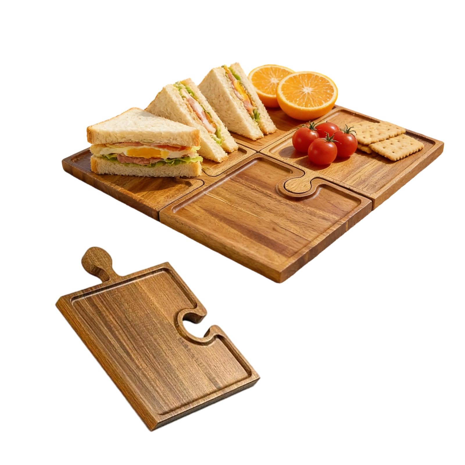Functal - Juego de platos de madera ecológicos para servir, bandeja versátil y platos pequeños para entretenimiento, fiestas y uso diario, utensilios de cocina elegantes para comidas caseras