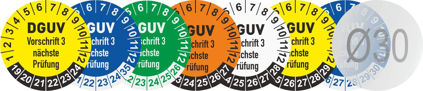 DGUV 3 Prüfplaketten 2026 Ø 30 mm: mehrjährig - 250 Stück - aus hochwertiger Haftfolie - Staffelpreise für Businesskunden ab 3, 6, 11 VE
