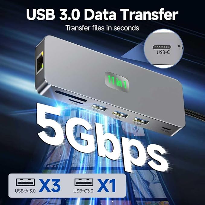 Hub USB C Docking Station 11 en 1 Dual Monitor 4K@60Hz, Ethernet miniatura 5