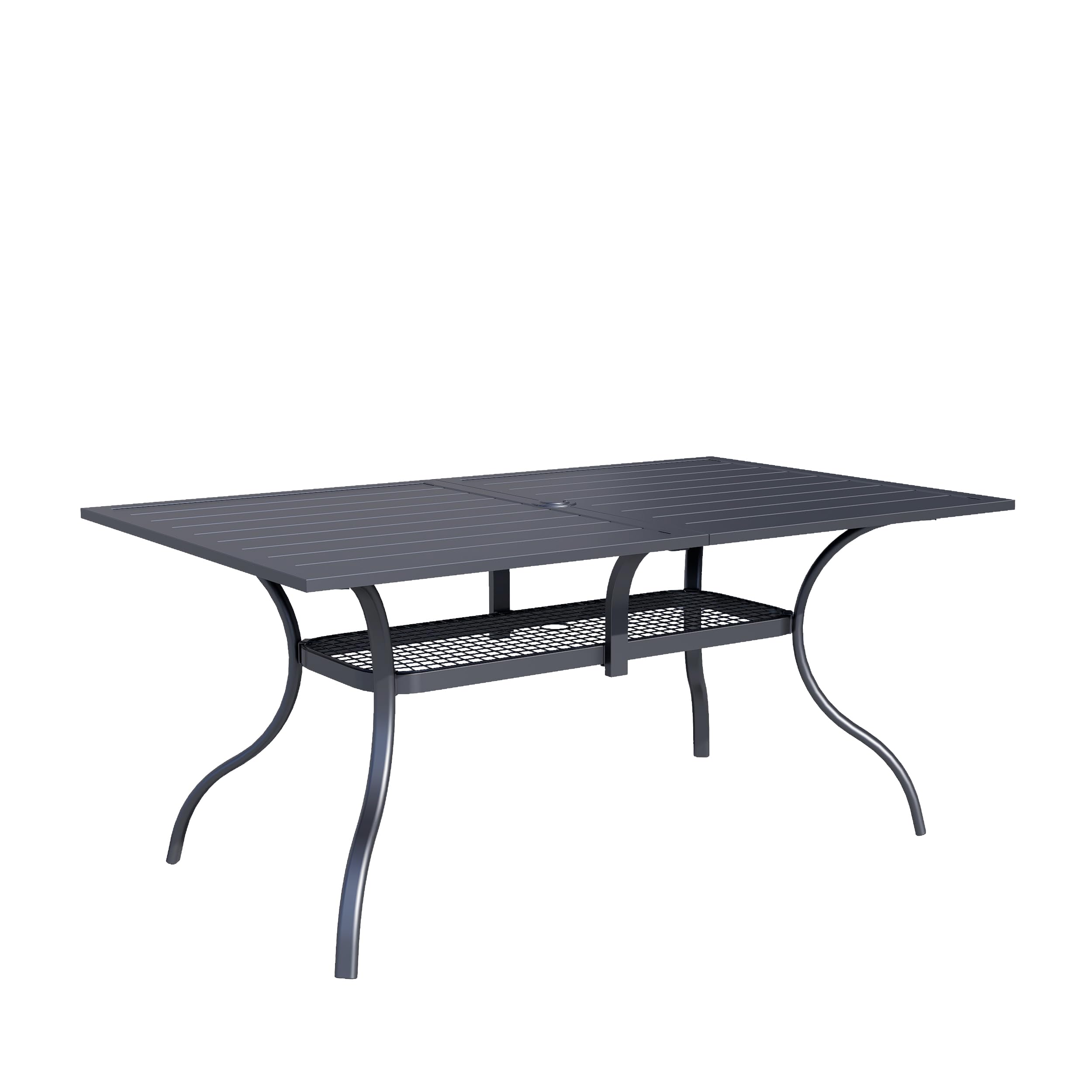 SUNCROWN 60"x37" Black Patio Outdoor Dining Table Metal Steel Slat Rectangular Bistro Table for Porch Deck Garden Backyard Poolside, 1.57" Umbrella Hole