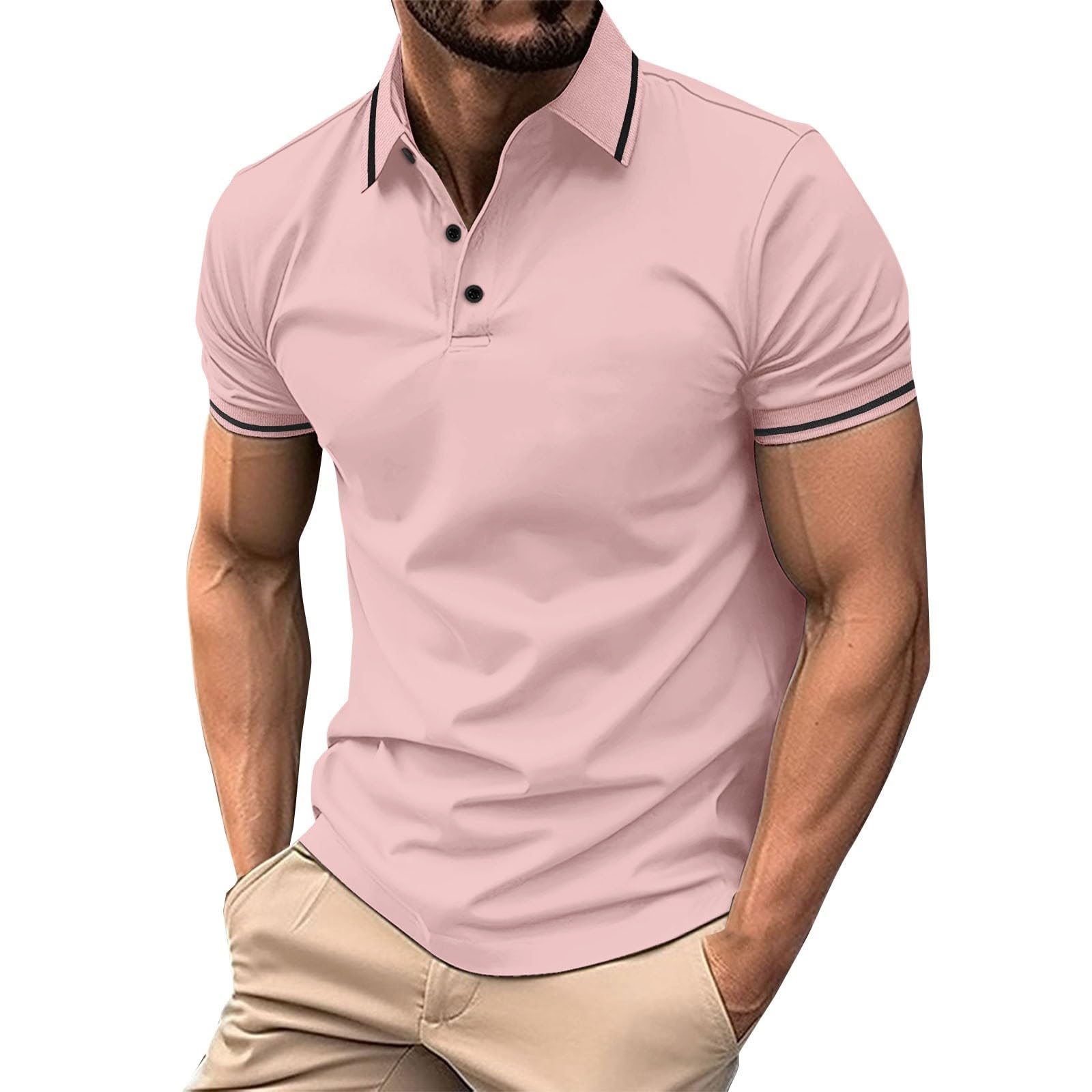 Polo de manga corta para hombre, de ajuste regular, con botones, cuello acanalado, para golf, a la moda, informal, para tenis, verano, talla grande
