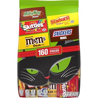 M&MS, SNICKERS, SKITTLES, STARBURST Halloween Candy Bulk Chocolate and Fruity Candies Fun Size Variety Pack of Halloween Snacks, Treats, and Party Favors, 160 Ct Bag