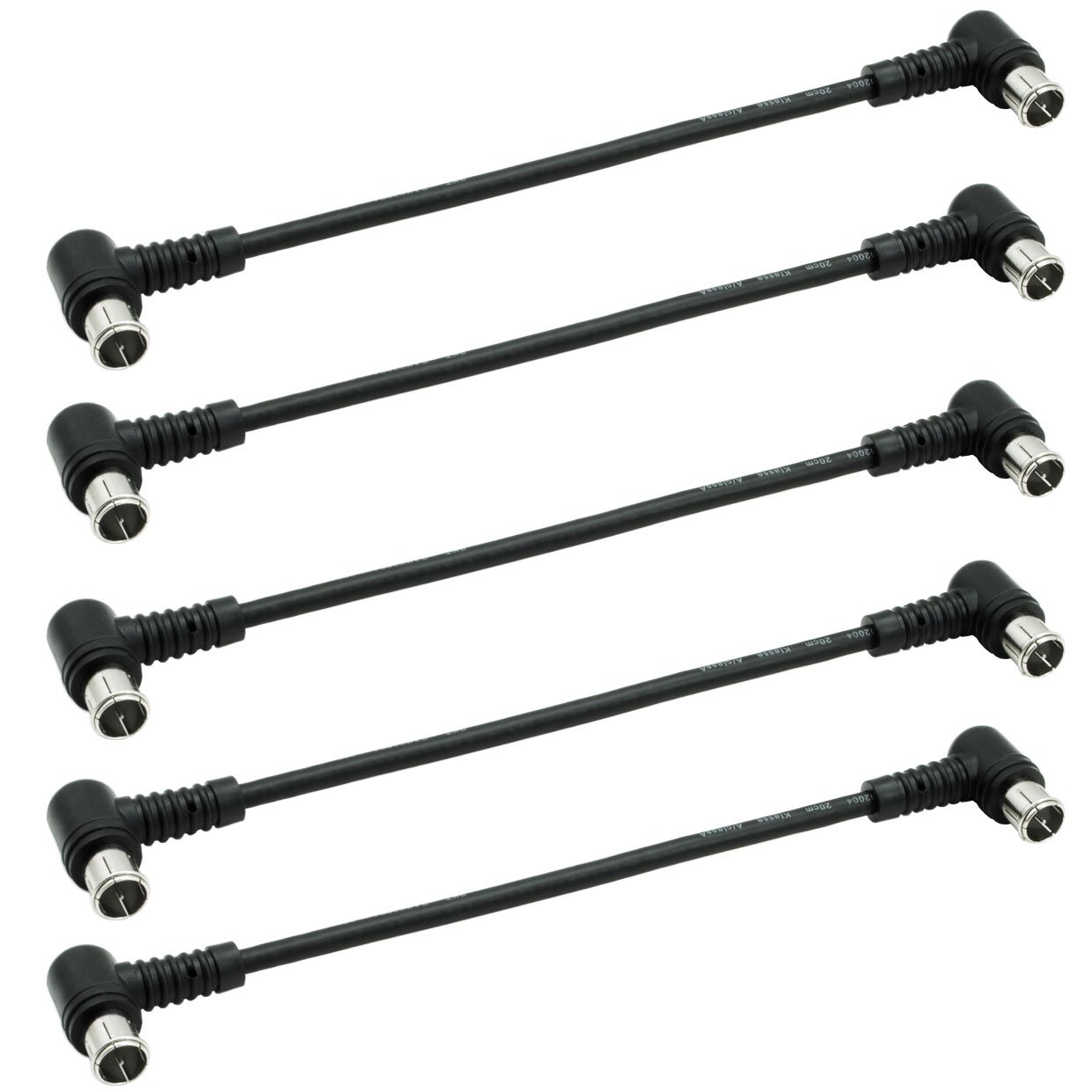 SKT SAK020 Set1 cavo coassiale di collegamento 20 cm Sat patch connettore F-angolo rapido triplo schermato classe A (5 pezzi) nero