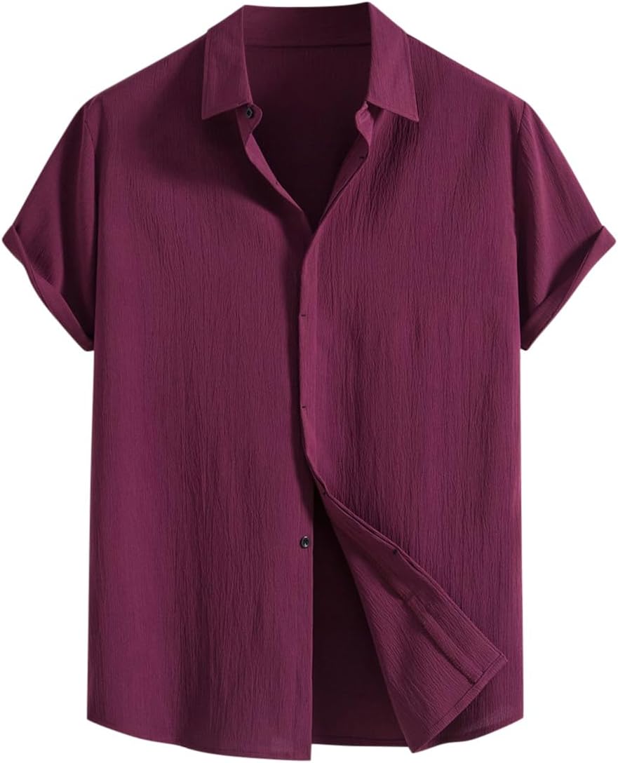 Cardigan en tricot à manches courtes pour homme - Transparent - Chemise décontractée - Couleur unie - Chemise d'affaires tendance - Col rabattu - T- shirt en coton respirant - Chemise d'été