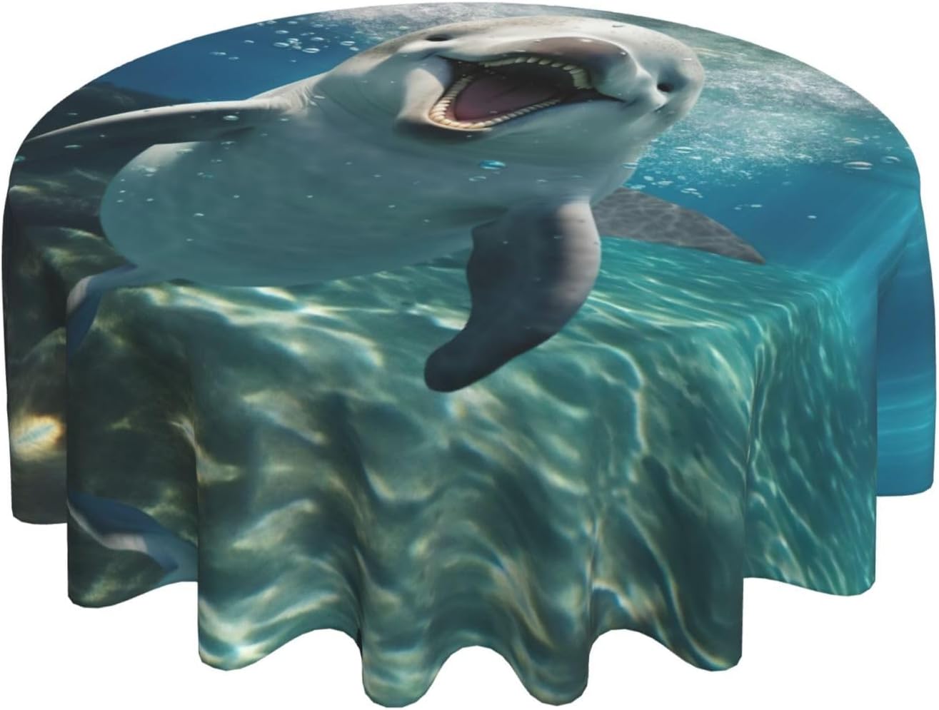 Funny Animal Dolphin Print Wrinkle Free Dining Table Cover for Birthday Party Farmhouse Tablecloths Up to 60 x 60 Inches