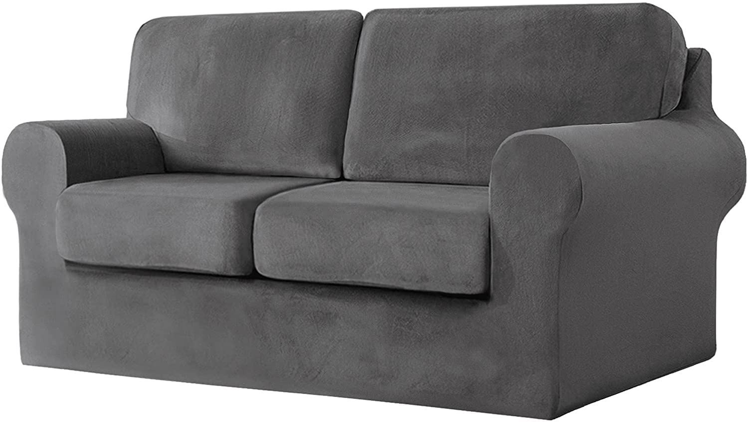 Housse de canapé 2 places extensible avec bande élastique de maintien gris