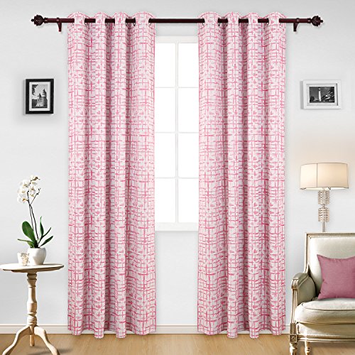 Image of Deconovo Decorative quare Sketch Print Curtains Darkening Thermal Insulated Blackout Panels for Living Room, 52W x 95L Inch, Pink