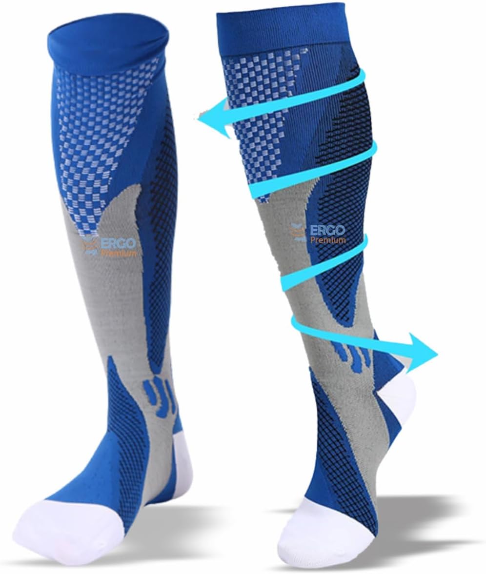 Par de Meia Cano Longo ¾ Alta Compressão Masculina Alivio Dor E Cansaço Nos Pés Para Trombose E Má Circulação Corrida Esportiva Ciclismo Bike Cross