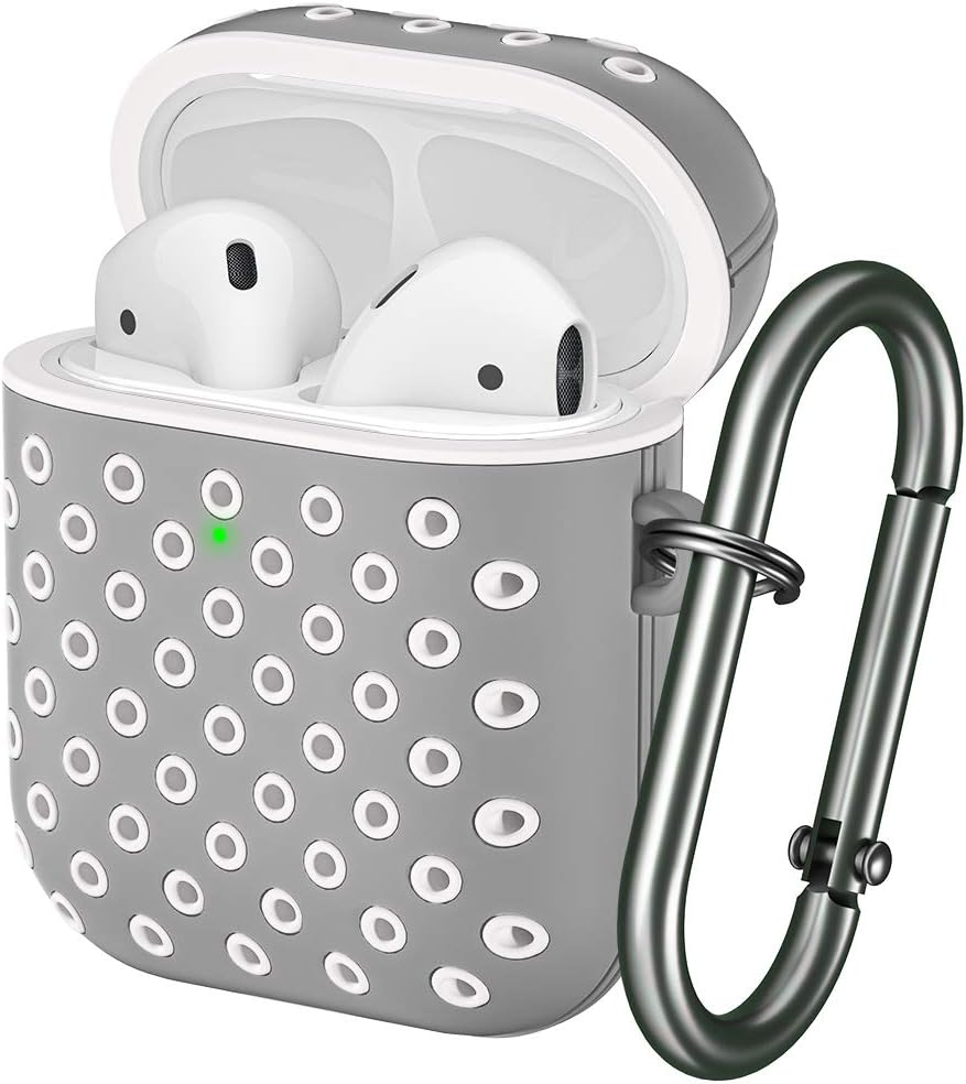 for Airpod Case, MARGE PLUS Airpods Case Cover Soft Dual-Layer Silicone with Anti-Lost Carabiner, Compatible for Apple Airpods 2&1 Charging Case (Front LED Visible)