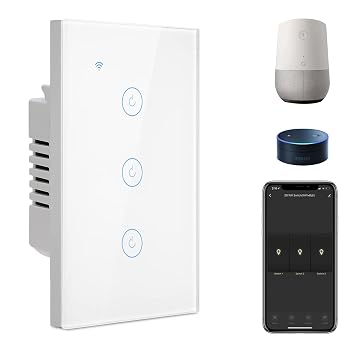 BSEED Smart Light Switch,3 Gang WiFi Touch Switch with Smart Life APP Control and Timing Function,White Single Pole Switches Work with Amazon Alexa,Google Assistant -3Way Multi-Control Association
