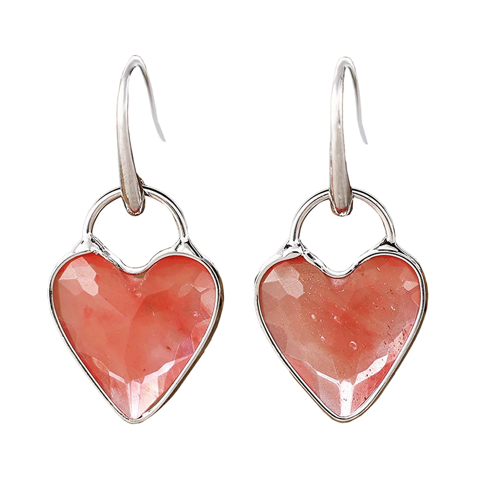 Heart Gemstone Earrings for Women Vintage Heart Natural Stone Dangle Drop Earrings Energy Stone Jewelry for Women Gift