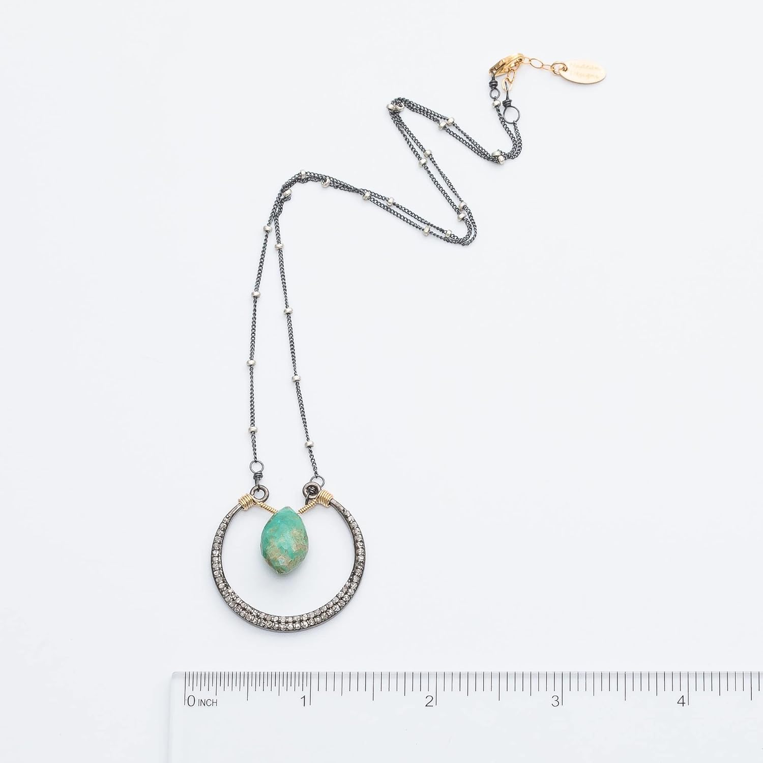 Turquoise Pave Diamond Gemstone Crescent Moon Pendant Necklace- Mixed Metal- December Birthstone Birthday- Women's Jewelry- Gift Idea - Image 5