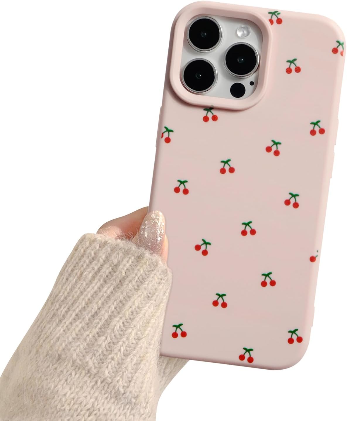 inewateri Compatible with iPhone 16 Pro Max Case Cute Cherry Pattern Design Soft Slim TPU Case with Raised Camera Protection Stylish Aesthetic Phone Cover for Girls & Women – Pink
