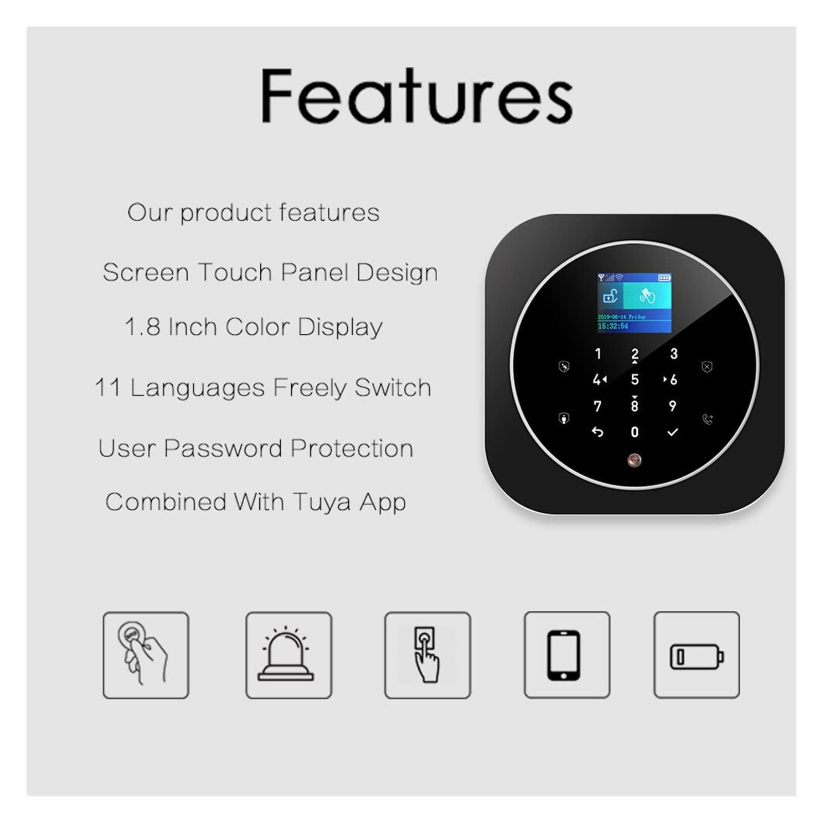 Alarmy domowe, G12+K10 System bezpieczeństwa alarmowego Tuya Wi -Fi GSM Home Awlglar Wireless RFID Kluczowe aplikacje Kontrola inteligentnych zestawów domowych(C)