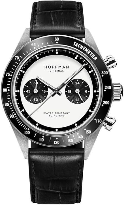 hoffman watches cronografo ibrido quarzo meccanico acciaio nero bianco pelle racing-40