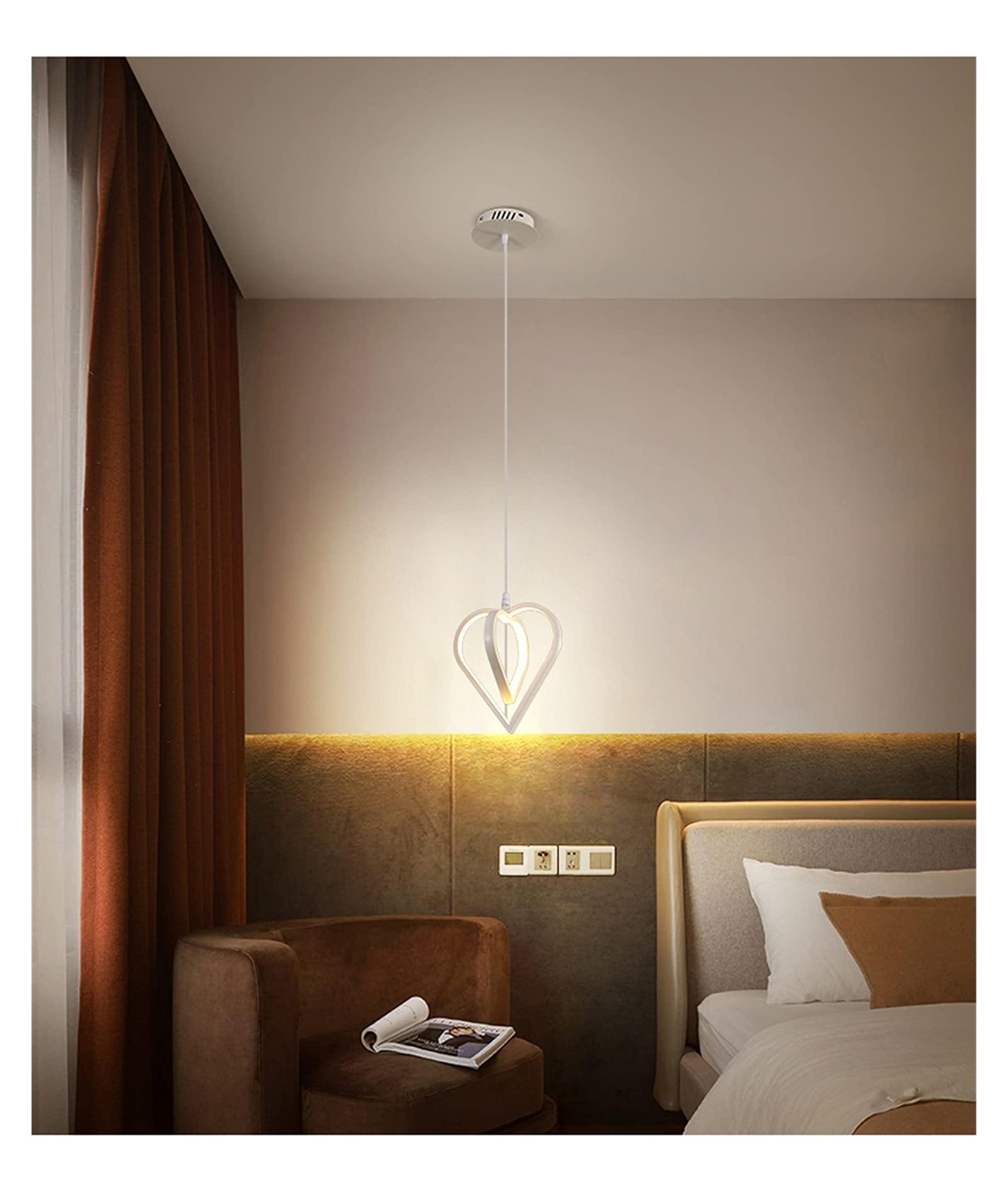 Machine Chambre De Chevet LED Pendentif Lumière en Forme De Coeur Salle De Mariage Suspension Lampe Bar Foyer Noir Luminaire Suspension Suspension Lumières (Color : White, Size : D26xH23cm)