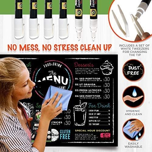 White Liquid Chalk Markers - 6 Pack With Both 6mm & 3mm Reversible Fine Tips | Chalkboard Safe Dustless Wet Erase Paint Pens | Blackboard, Glass & Windows, Bistro & Restaurant Menu Board Use, Kids Art