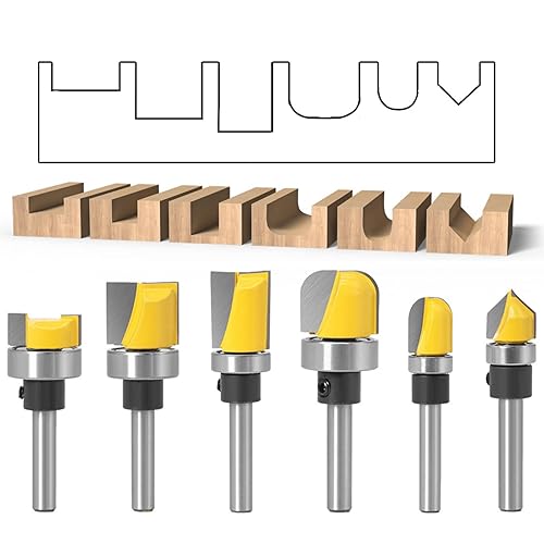 Juego de rodamientos de 14 de vástago 6 piezas, plantilla de brocas, router, cabezal de cepillado con rodamiento de bolas, grabado enrutador,