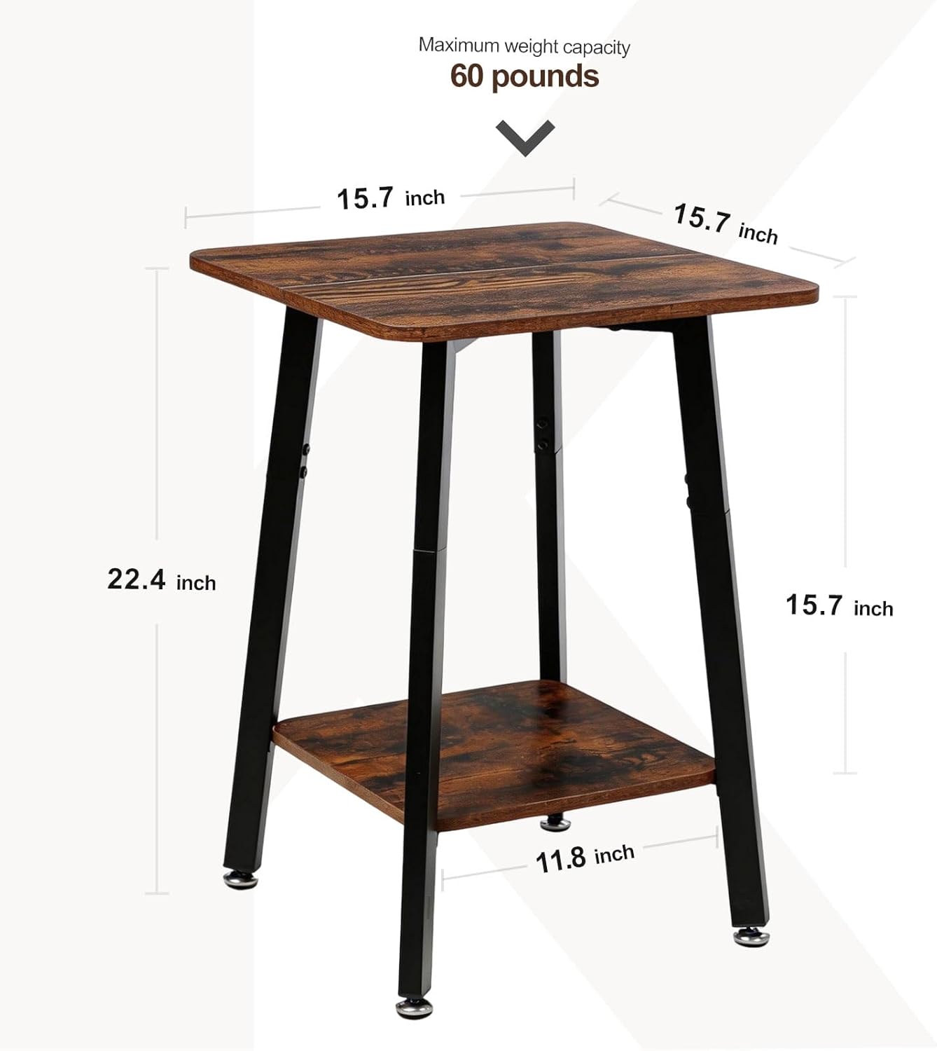 King Oasis 2-Tier Small Side Table for Living Room, End Table with Storage Shelf, Wood & Metal Bedside Table Nightstand for Small Spaces, Sturdy Sofa Side Table for Bedroom, Rustic Brown