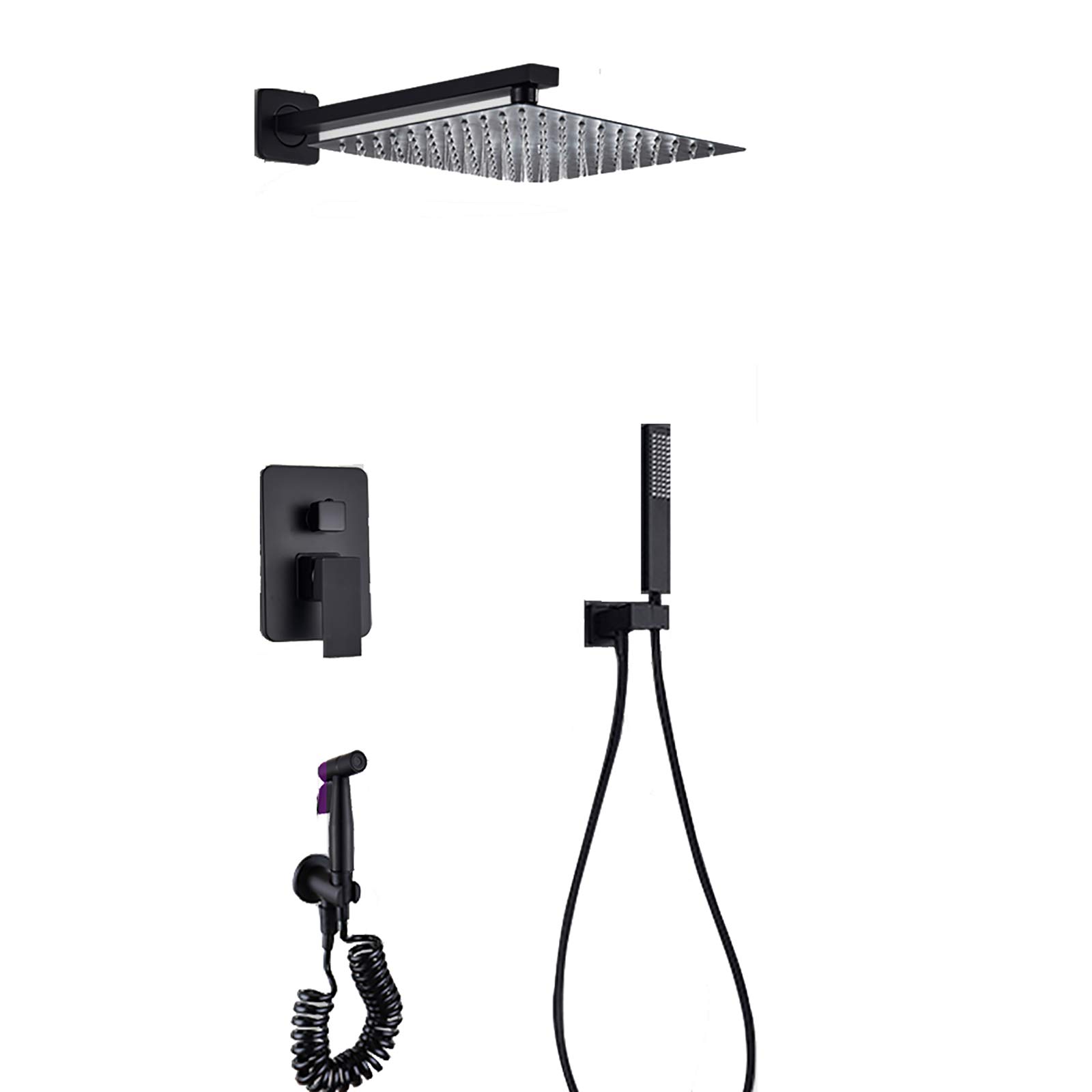 Ensemble de douche noir mat R avec robinet mural et mitigeur moderne