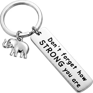 ZXLLM Cute Inspirational Elephant Keychain for Women, Stainless Steel Keyring Engraved Don't forget how strong you are, Birthday Christmas Gift for Mom, Friends