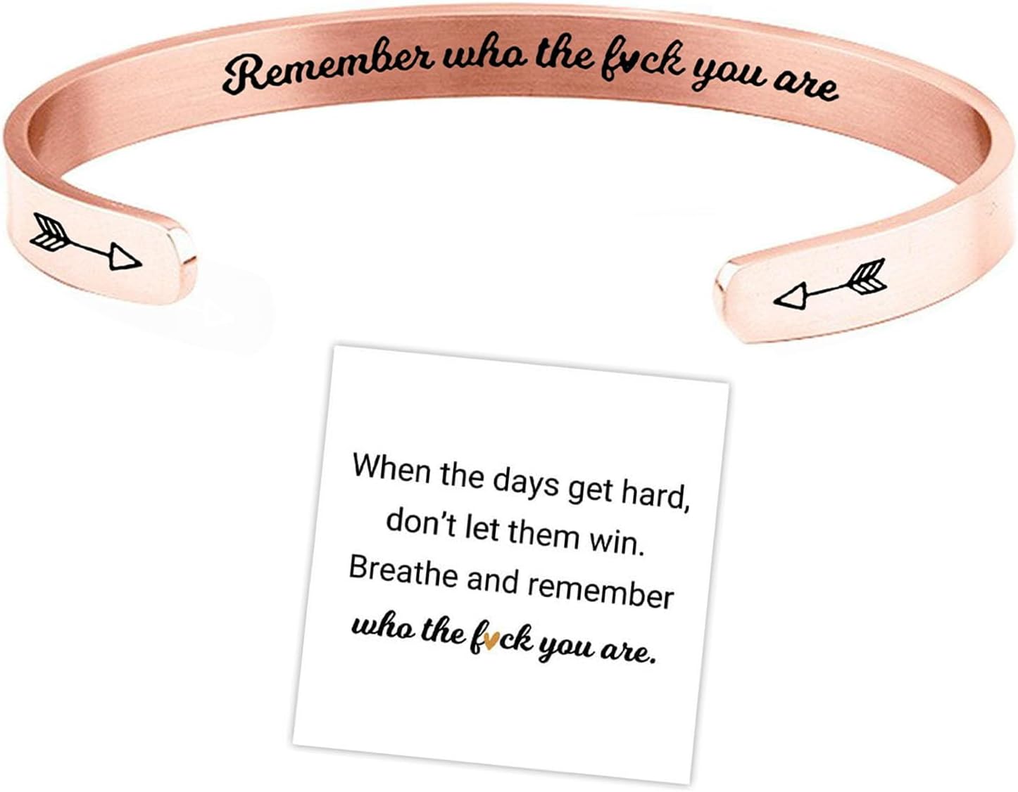 Remember Who The F You Are Motivational Color Bangle, Stainless Steel Engraved Inspirational Message Fashion Cuff Bracelet Personalized Opening Adjustable Bracelet Jewelry Gift for Women