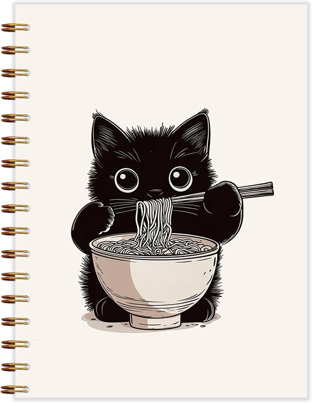 Cuaderno en espiral Ramen Black Cat de 5,5 x 8,3, cuadernos para gatos, amantes de los gatos, regalos para mamá y señora, diarios para escribir, suministros de oficina para gatos, cuadernos japoneses lindos gatitos negros para tomar notas