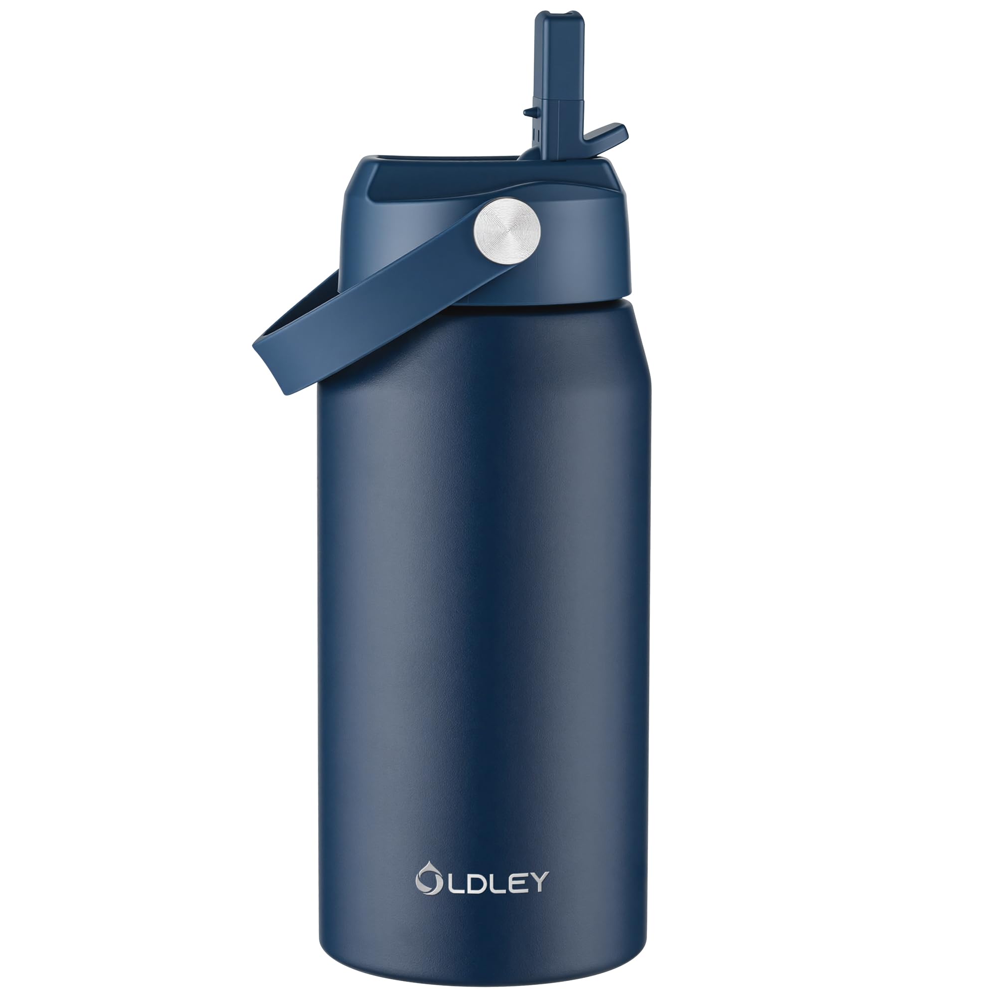 OLDLEY 550ml Insulated Water Bottle with Straw, Stainless Steel Water Bottles with Handle for School, Travel, Leakproof BPA Free Metal Vacuum Small Flask Keep Hot and Cold for Kids, Adult (Navy Blue)