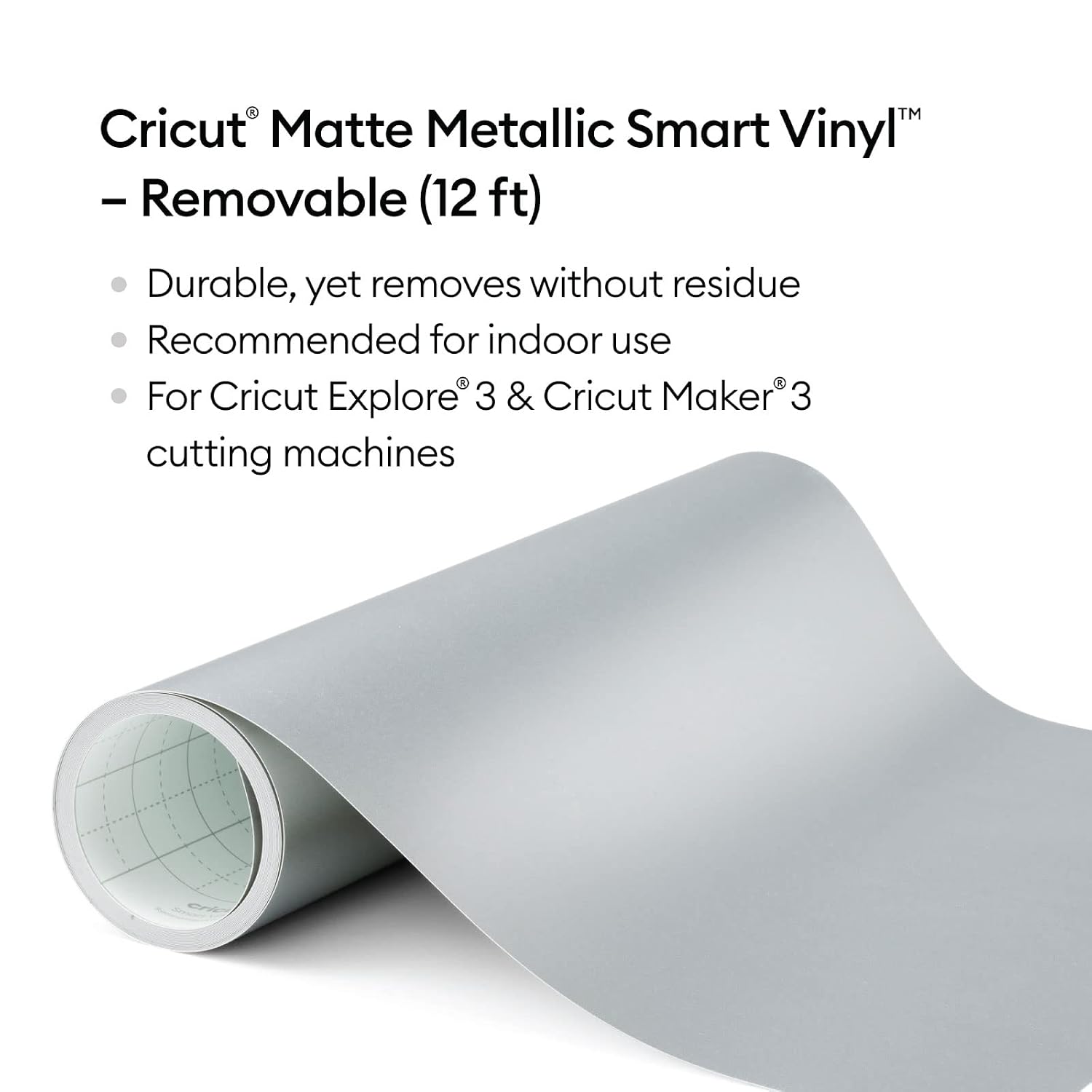 Cricut Smart Removable Vinyl (13 in x 12 ft, Matte Metallic Silver) for Explore and Maker 3 - Matless Cutting for Long cuts up to 12ft