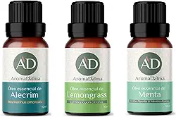 Kit 3 Óleos Essenciais 100% Puros - Alecrim, Lemongrass e Menta - Ideal Para Difusor, Aromaterapia e Cuidados Com o Corpo | Aroma D’alma